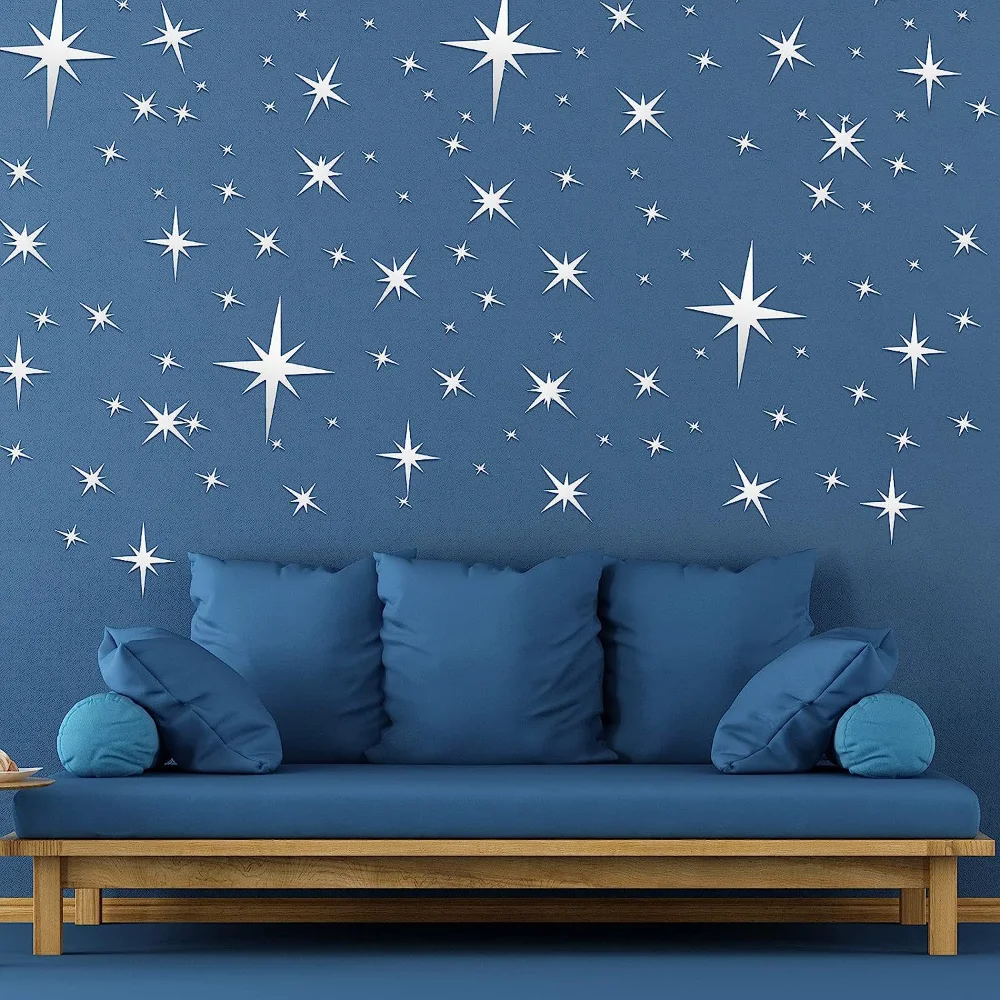 42PCS Star Acrylic Mirror Wall Sticker Mosaic Wall Decal Diy Wallpaper Wall Decals Festival Home Decor Crafts