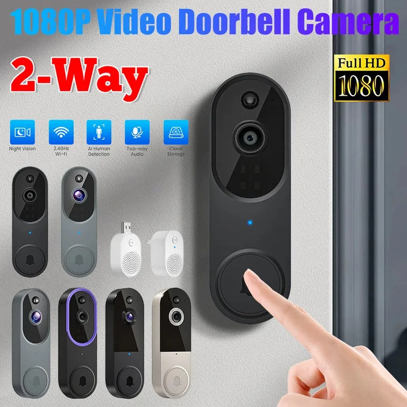 1080P Video Doorbell Camera 2-Ways Audio Wireless Doorbell WiFi Smart Door Bell Night Vision Intercom Doorbell Home Door Bells