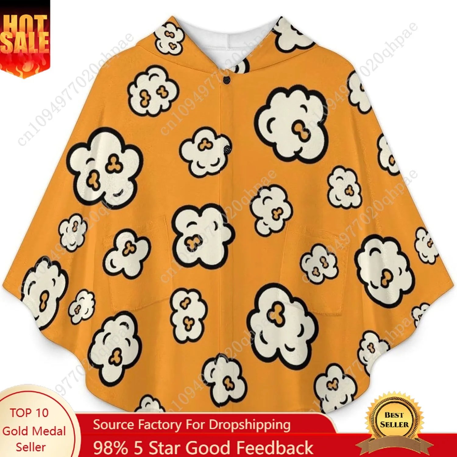 سترة بطانية مريحة من الفلانيل، هوديي كبير الحجم بنمط الفشار مع جيوب للأطفال والمراهقين