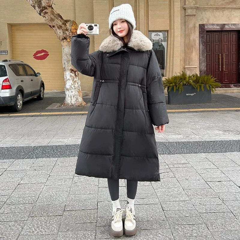 

2025S Oversize Loose Winter Parkas Women's Big Fur Collar X-long Cotton-padded Coat Thicken Warm Overcoat Female Casual Jackets