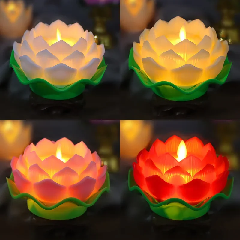 Flamme vacillante LED fleurs de Lotus lampe à piles Simulation créative Lotus veilleuse pour bouddha maison décor romantique