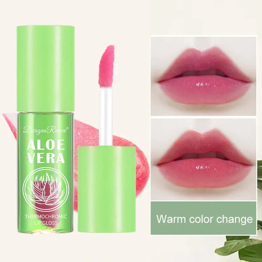 Hidratante Natural Aloe Essência Lip Gloss, cuidados mutáveis, lábios impermeáveis, nutritivo duradouro, batom colorido portátil, longo, O0b7