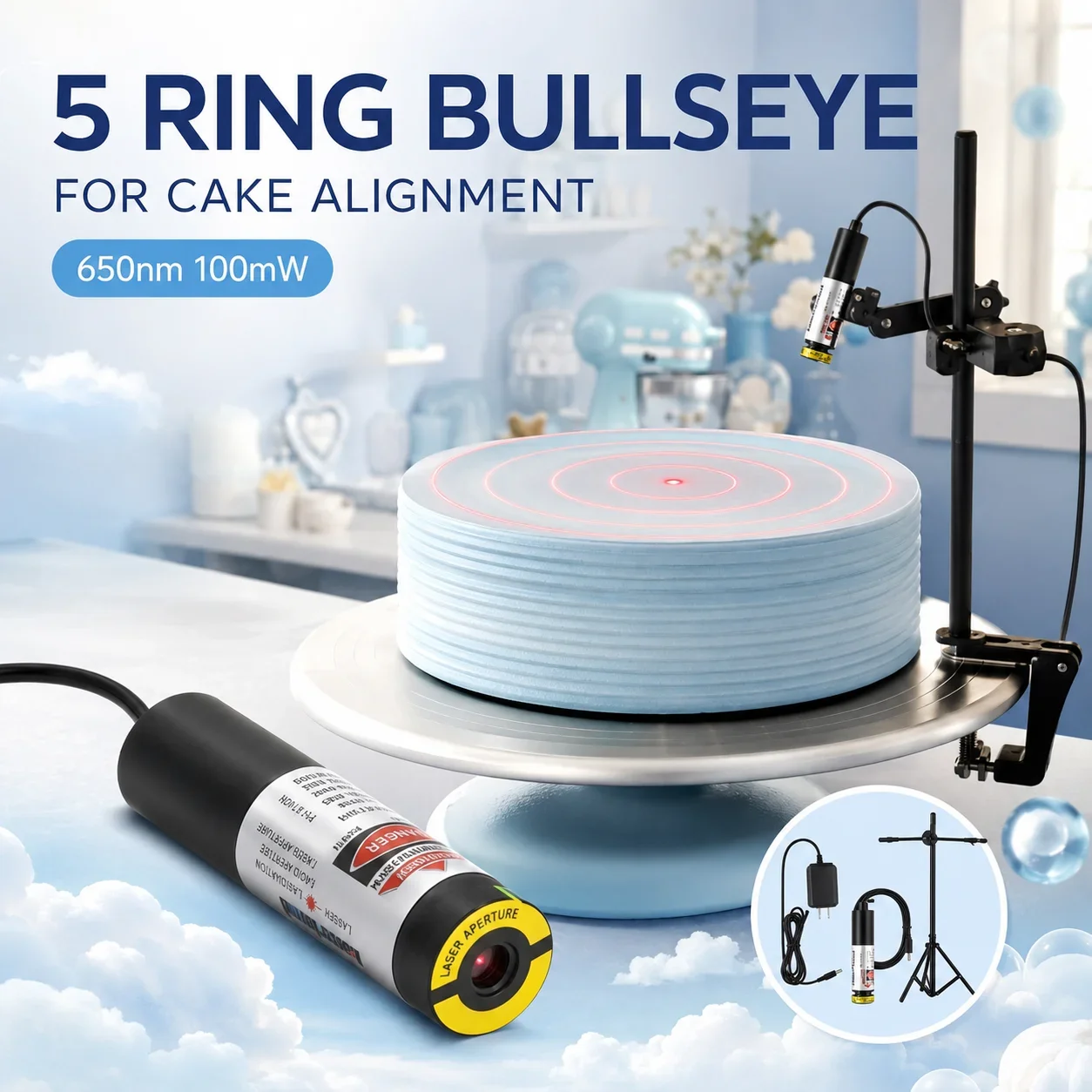 Zhonna 650nm 100mW Red Bullseye Laser Module 5 Ring Concentric Circle Pattern Projector for Cake Smoother Alignment Machine