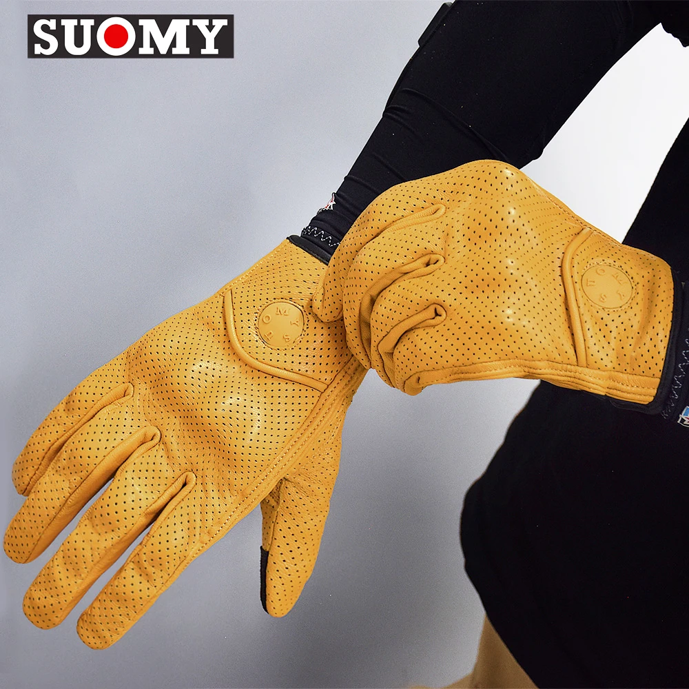 

Summer Retro Comfort Leather Motorcycle Riding Gloves Breathable Holes Motocross Gloves Anti-fall Motorbike Gloves Touchscreen