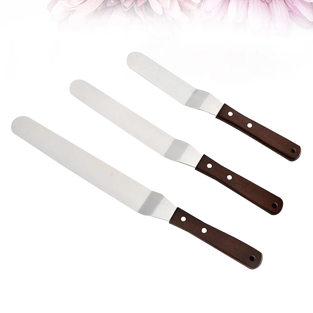 

3Pcs Stainless Steel Cake Spatulas Wooden Handle 6 8 10 Inch Set Cream Spreaders Cake Decorating Baking Tools Cream Spatula