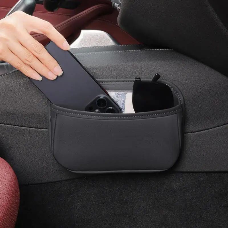 Car Pocket Organizer Vehicle Adhesive Pouch for Phone Car Seat Leather Storage Pocket for Glasses Phones Keys and Cards Sunglass