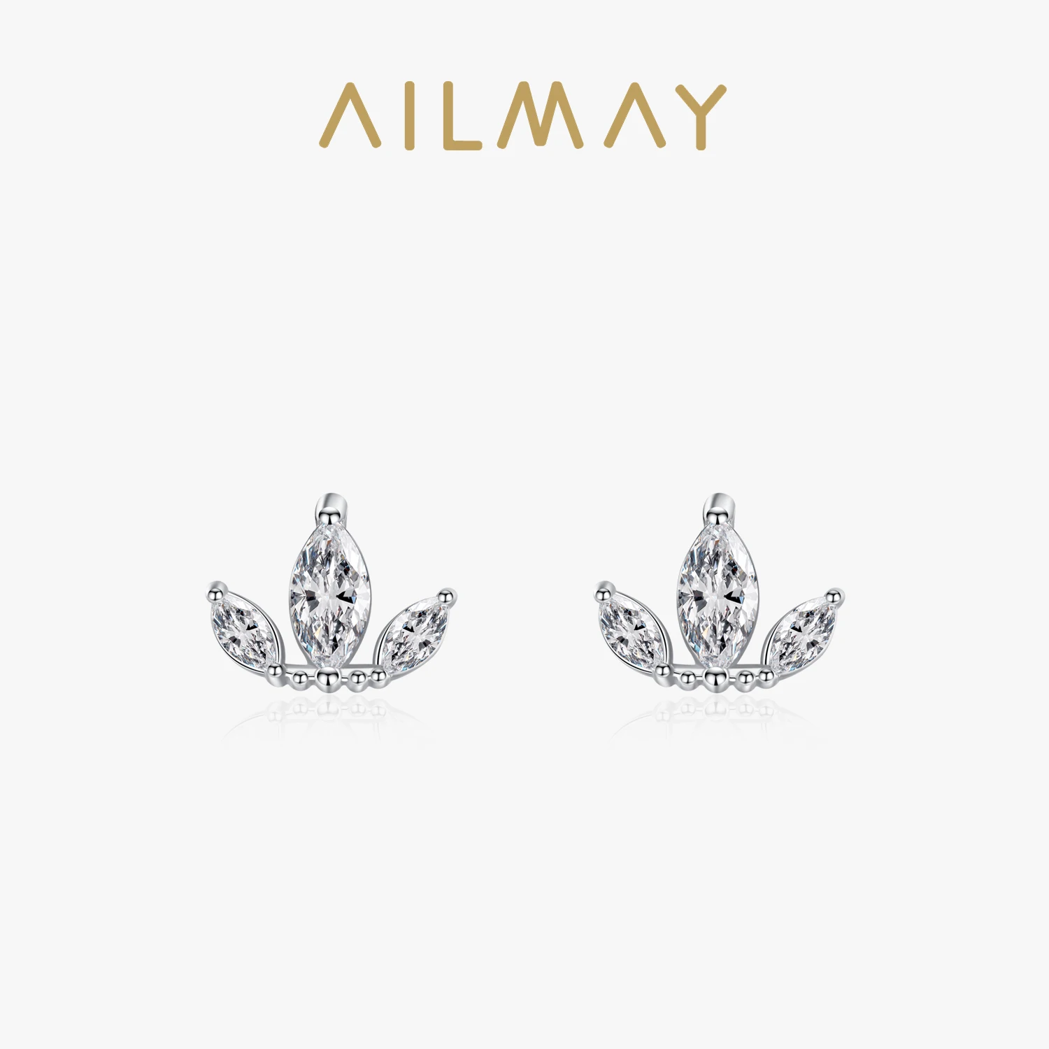 Ailmay Authentic 925 Sterling Silver Crown Geometry Rhombic Simple Earring Sparkling Zircon For Women Wedding Engagement Jewelry