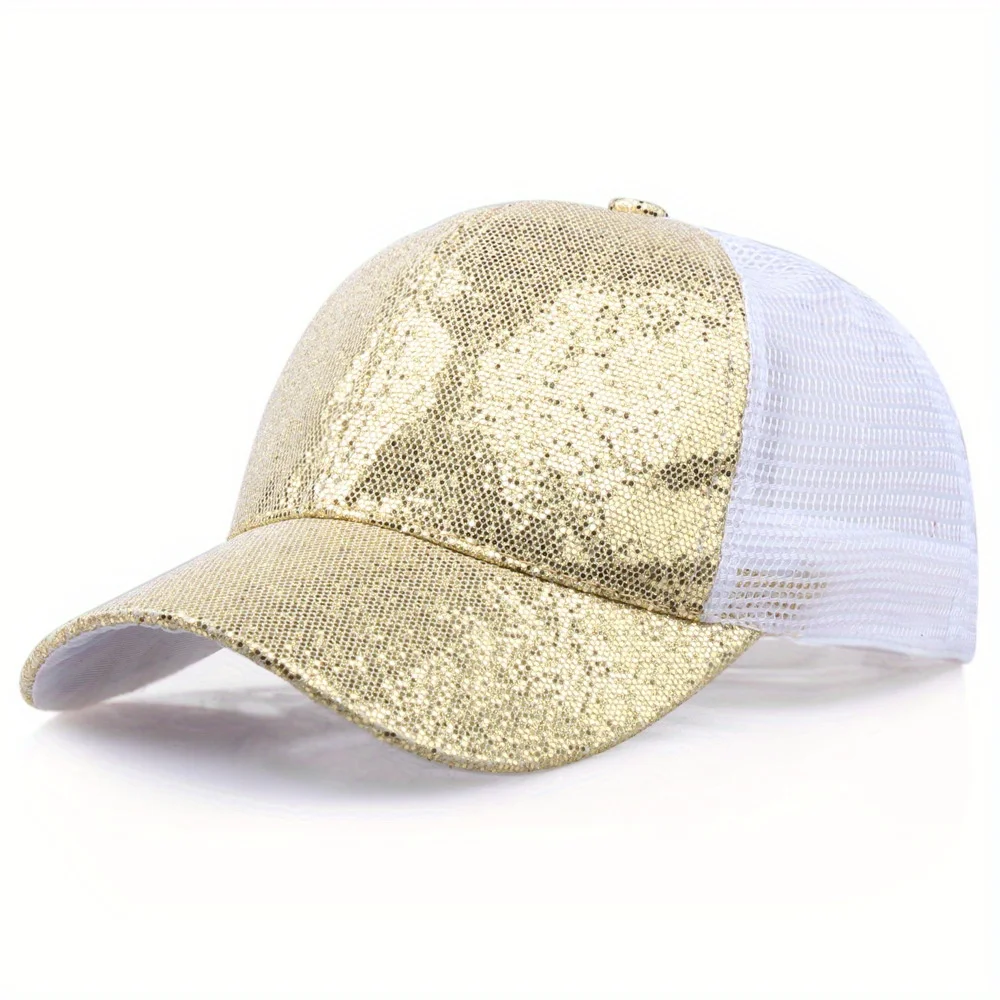 Sequin Fluorescent Mesh Snapback Cap Adjustable Breathable Sun Protection Baseball Cap For Women Men Summer Sport Hiking Dad Hat