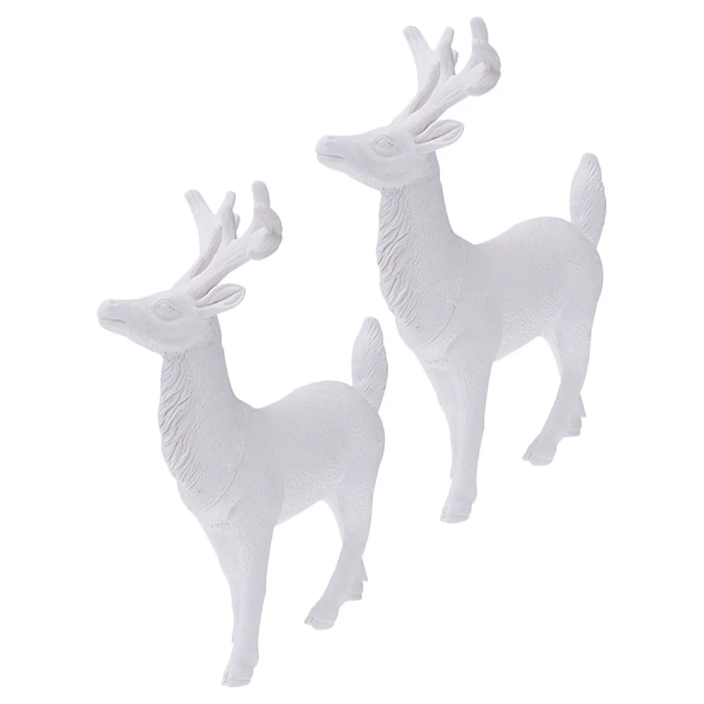 

2 Pcs Christmas White Deer Ornament Animal Model Statue Outdoor Toy Plastic Figurines Home Decor