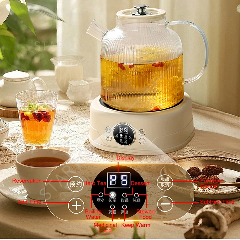 

Automatic Glass Flower Teapot Electric Kettle Insulated Health Cup Steam Tea Boiler Heating Stove Coffee Mug Plate