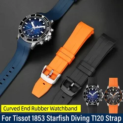 For Tissot 1853 Starfish Diving T120 Curved End Silicone Strap T120407A T120417A Waterproof Rubber Watchband 21mm22mm with tools