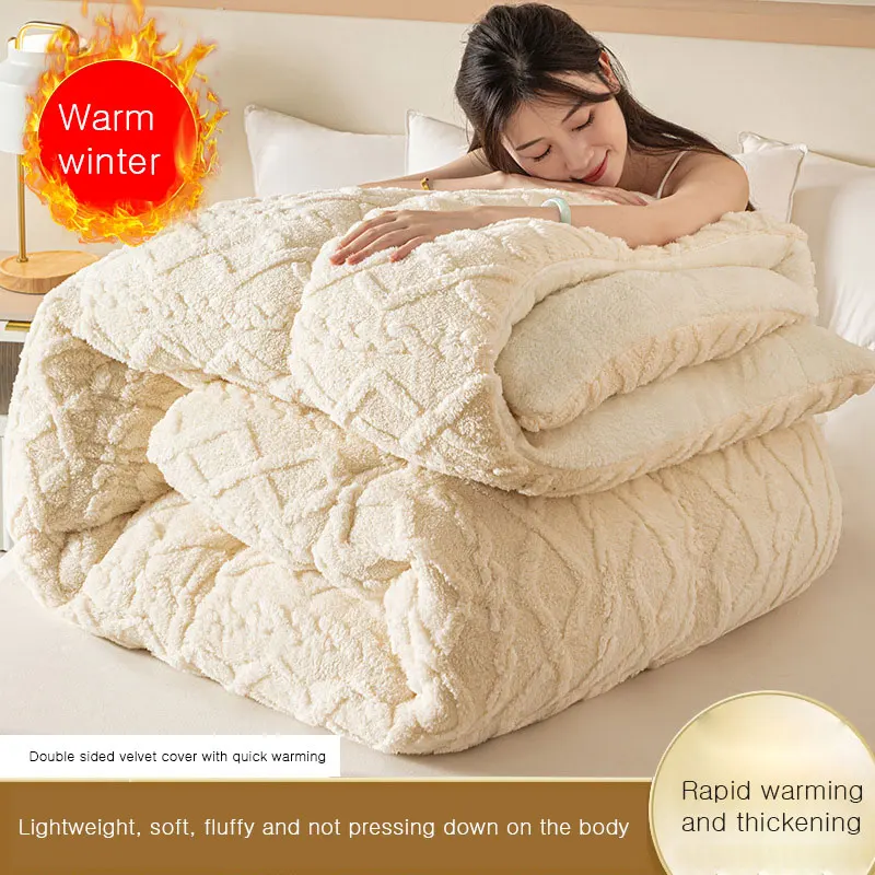 New lamb wool winter quilt with thickened insulation and plush blanket core, double quilt mattress, winter single dormitory bed