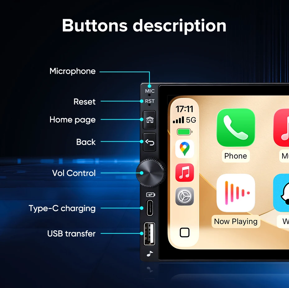 AINAVI Universal 2 Din Autoradio Carplay Wireless Android Auto HD 1280*720 IPS Touchscreen Typ-C USB Auto-Multimedia MP5 2DIN – Detail 10