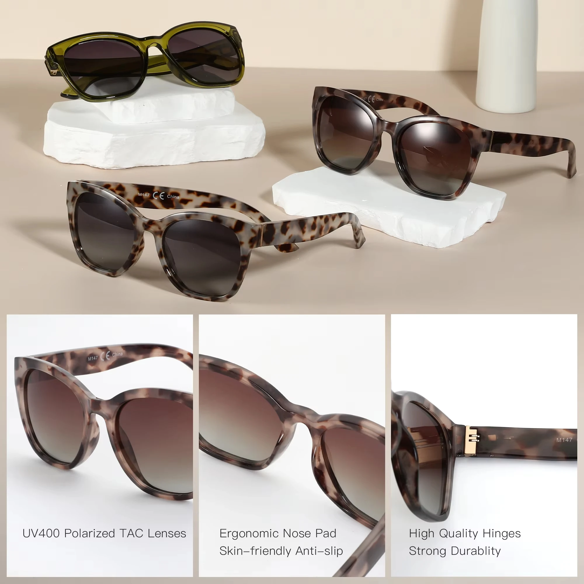 ZENOTTIC Oversized Cat Eye Polarized Prescription Sunglasses for Women Retro UV400 Protection Progressive Optical Sun Glasses