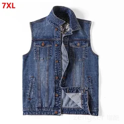 2024 New Men's Denim Jacket Sleeveless Cowboy Large Sizes 5XL-7XL Handsome for Men Sleeveless Coats Safety Vest