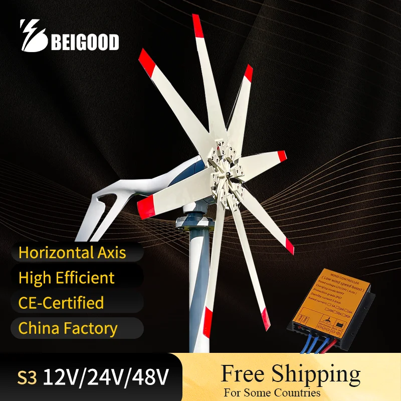 

1000w New Energy 3kw 2kw 3 Blades Windmill Wind Turbine Generator 12v 24v 48v With MPPT Controller For Home Use Street Lamps