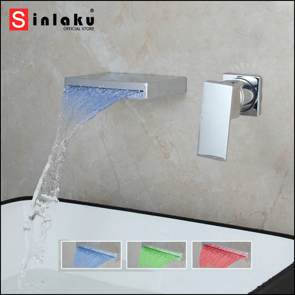 

SINLAKU Bathroom Bathtub Faucet Wash Basin Faucets Wall Mounted 3 Pcs Single Handle Control Hot Cold Waterfall Water Mixer Taps