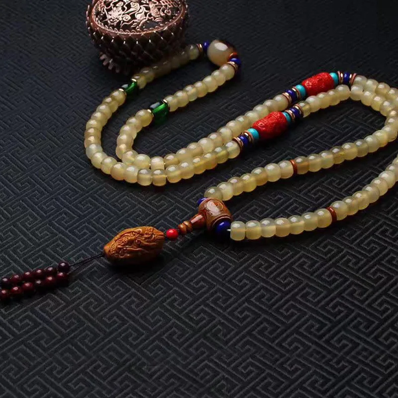 Natural Tibetan 108 apple-shaped, for Buddhist prayer beads or bracelets paired with buffalo horn olive pits