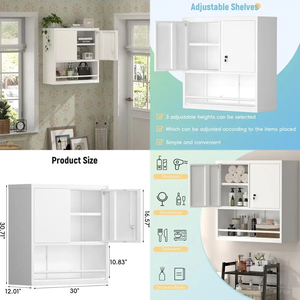 

White Garage and Home Office Steel Storage Cabinet with Doors for Utility Room