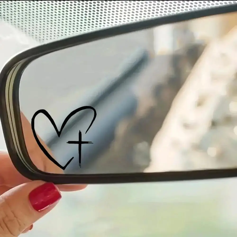 2Pcs/Set Heart Pattern Car Mirror Sticker Universal Waterproof Rearview Mirror Decal Wear Resistant Sunproof Heart Cross Sticker