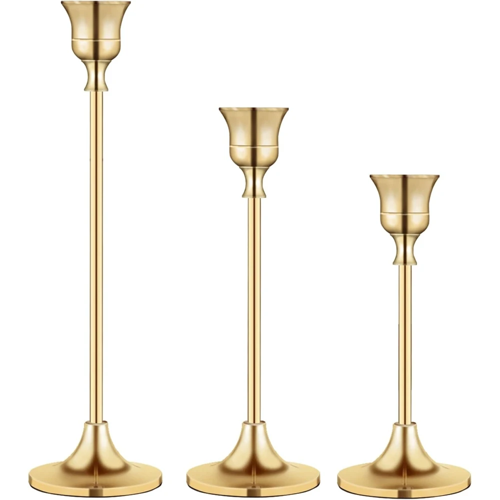 WOOJACK Set of 3 Vintage Metal Candlestick European Trumpet-Shaped Candle Holder Nordic Style Iron Candle Base Home Decortion