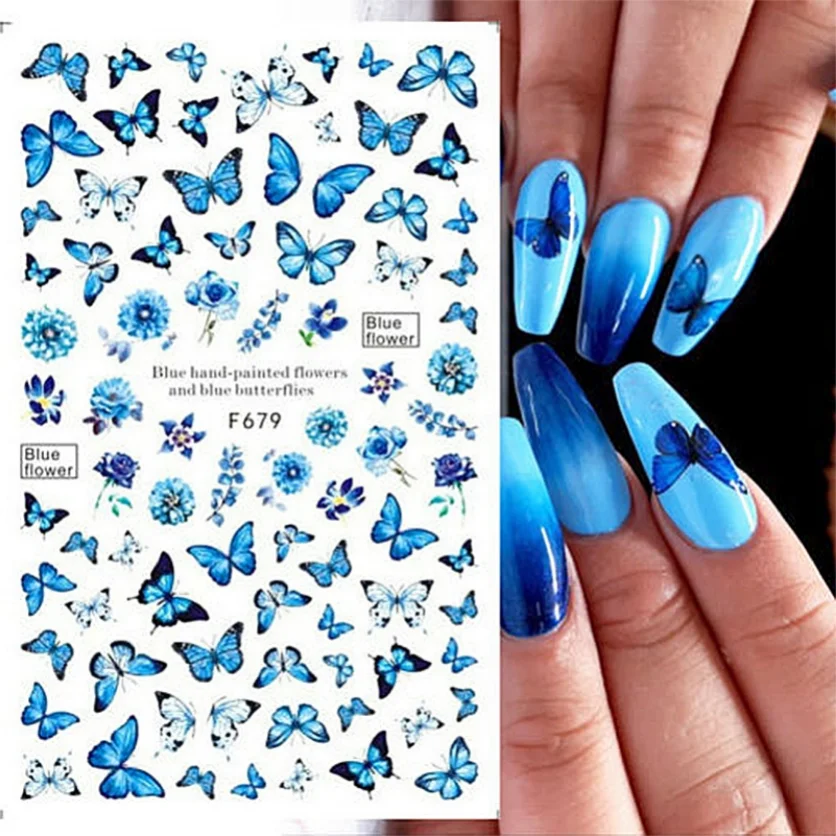 Sliver Butterfly Nails Art Stickers Hollow Fuidity Fairy Butterfies Stars 3D Decal Manicure Holographic Bronzing Slider