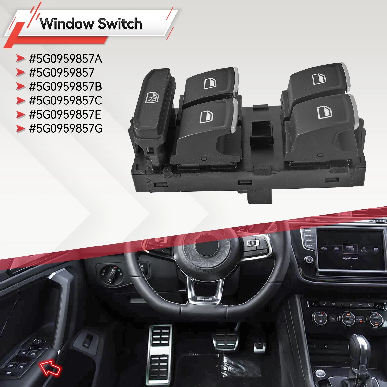 

Главный переключатель управления электрическим окном 5G0959857A 5G0959857 для Volkswagen Golf MK7 Passat B8 Tiguan Touran Skoda Seat