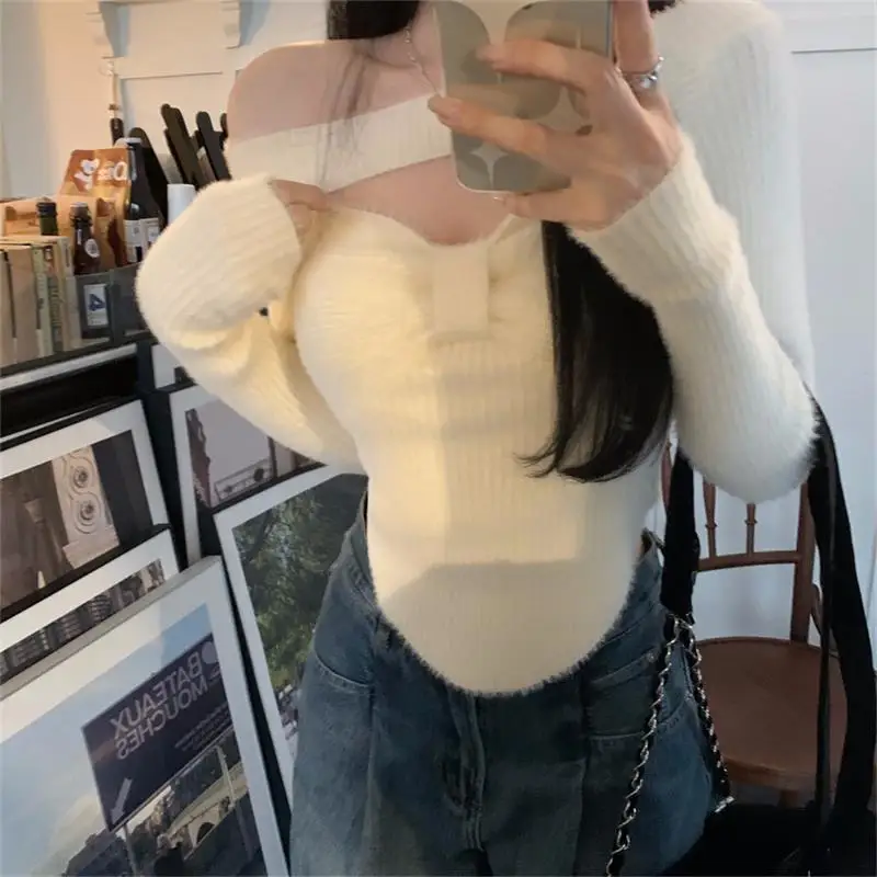 2024 Spring Elegant Pullover Women Casual Solid Korean Style Long Sleeve Knitted Sweater Sweet Soft Sweater Female Y2K Crop Tops