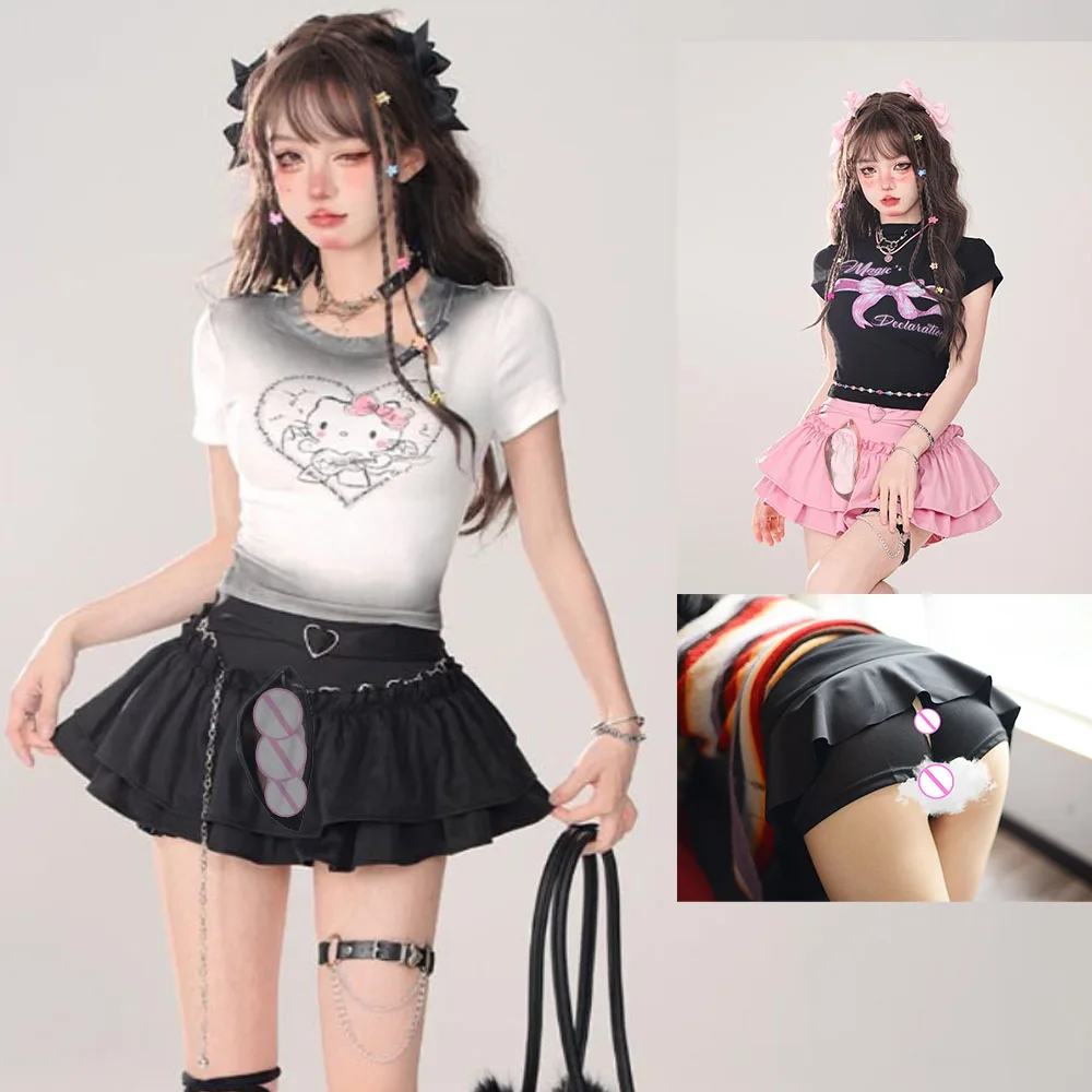 

Summer Crotch Outdoor Sex Black Skirt Women Skort Slim Cake Kawaii Short Mini Skirts Y2k Clothes Pink Maxi Skorts Korean Fashion