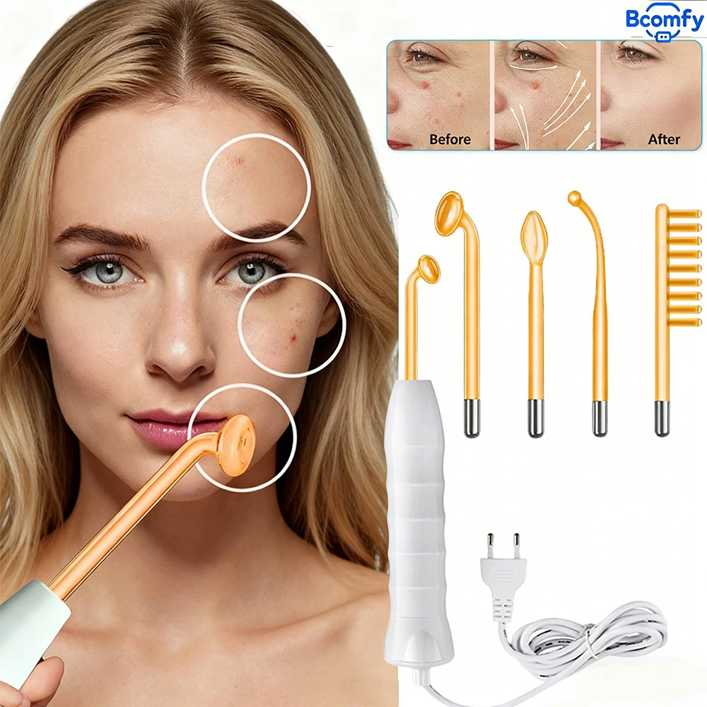 

4-в-1 портативная электрическая неоновая палочка для красоты кожи лица, высокочастотный инструмент для терапии лица для лечения прыщей