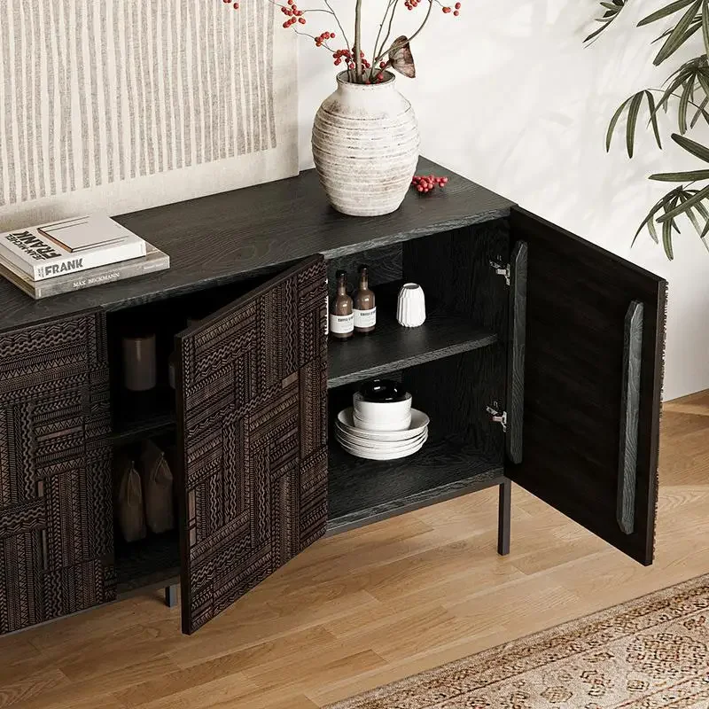style solid wood sideboard, home living room carved wall storage cabinet, sofa back cabinet, wabi-sabi entrance cabinet
