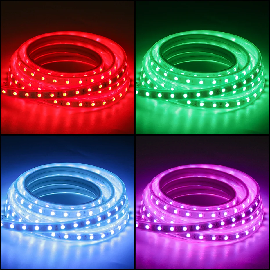 Tuya Smart RGB LED Strip Light AC 220V IP67 Waterproof Flexible Tape Lamp SMD 5050 Dimmable LED Ribbon with EU Plug Controller