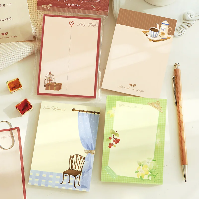 80sticky Notes Semi-idle Hut Series Light Retro and Versatile Message Note Handbook Decoration Material Notepad Cute Sticky Tabs