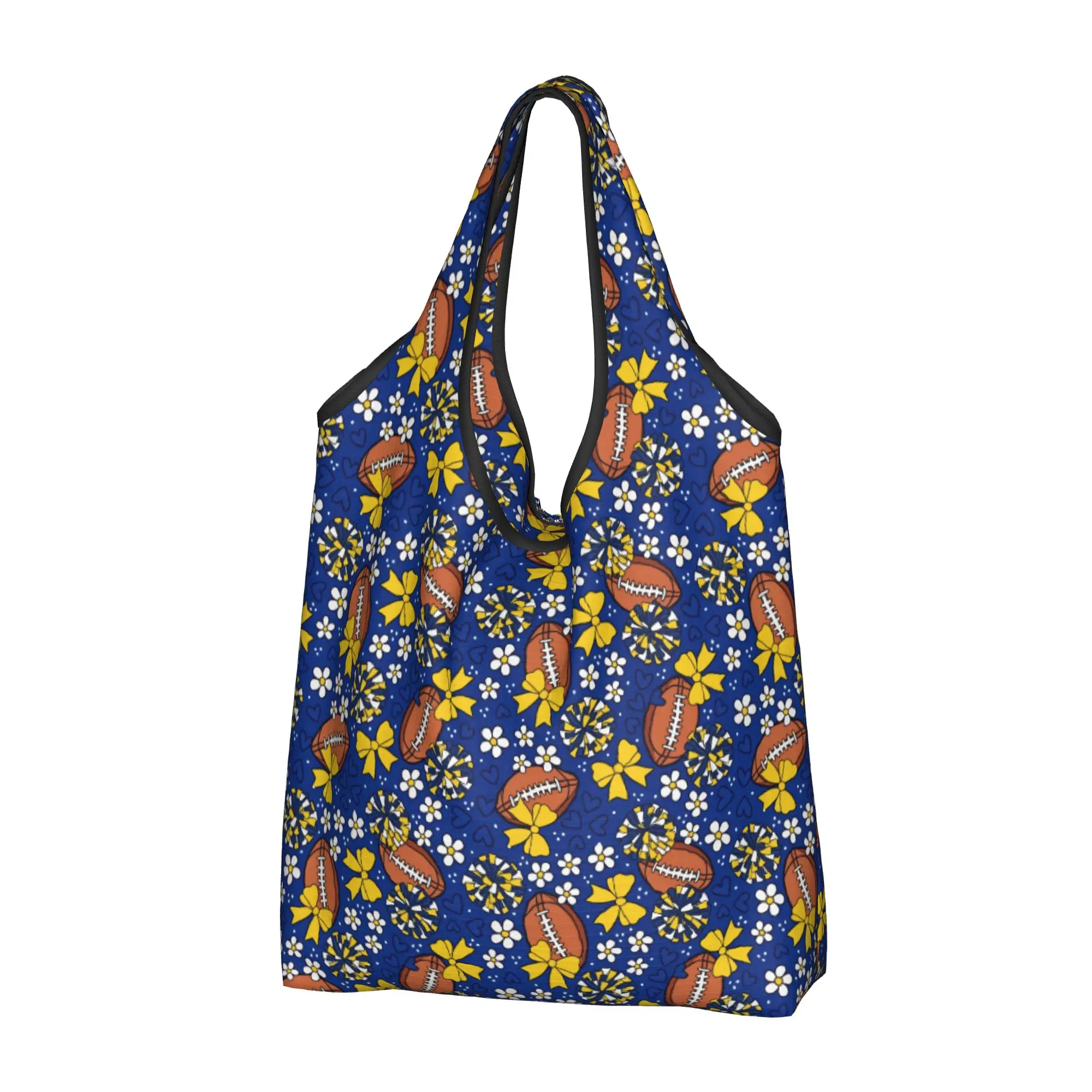 Funny Cheer Bows Football Rugby Union  Shopping Tote Bags Portable Yellow Blue Grocery Shoulder Shopper Bag
