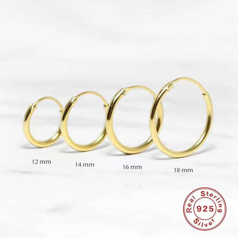 925 Sterling Silver 18ＫGold Simple style Plated Hoop Earring For Women and Man Fine Jewelry 1.2MM Fashion 10-20MM For Lady Gift