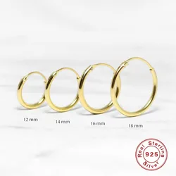 925 Sterling Silver 18ＫGold Simple style Plated Hoop Earring For Women and Man Fine Jewelry 1.2MM Fashion 10-20MM For Lady Gift