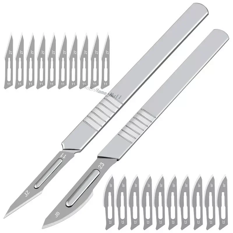 10pcs 11# 23# Carbon Steel Surgical Scalpel Blades with Handle Engraving Craft Knives Cutter Graver Screen Film DIY Cutting Tool