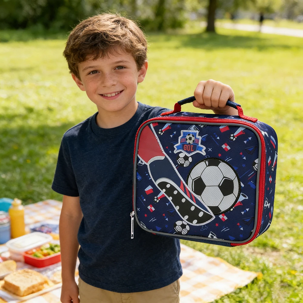 

Children's tote, lunch bag, Blue Soccer cartoon design, suitable for carrying food