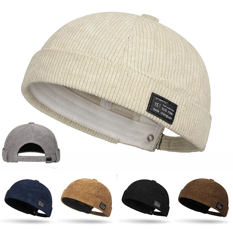 

Brimless Skullies Cap Vintage Cotton Men Adjustable Landlord Docker Cap Multipurpos Beanie Hats Streetwear Dome Hat Hip Hop Hats