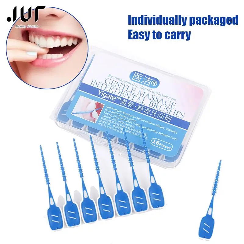 

16Pcs/box Soft Silicone Interdental Brushing Cleaning Floss Adult Toothbrush Toothpick For Oral Care Gum And Teeth Cleaning