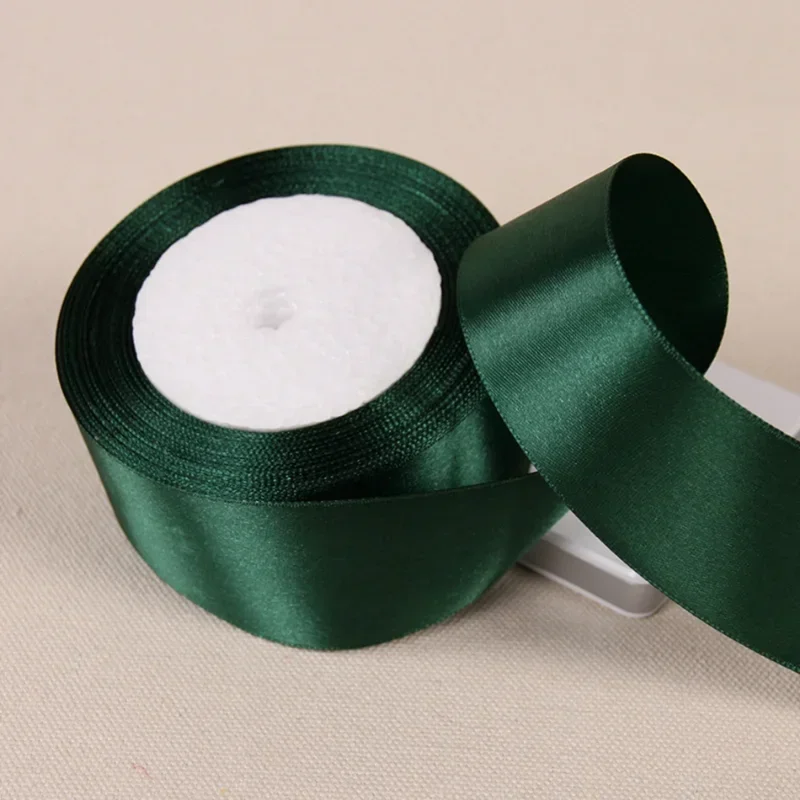 

25 ярдов темно-зеленая атласная лента для рукоделия, рождественский подарок, упаковка с бантом, сделай сам, головные уборы ручной работы, одежда для шитья, вечерние аксессуары для волос