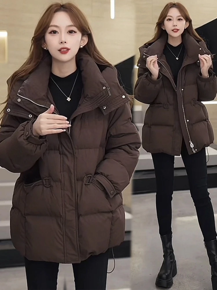 

Women's Thickened down Cotton Jacket Hooded Coat Warmth Stylish Commuter Korean Style Loose Fit Long Sleeve Zipper Pure Color