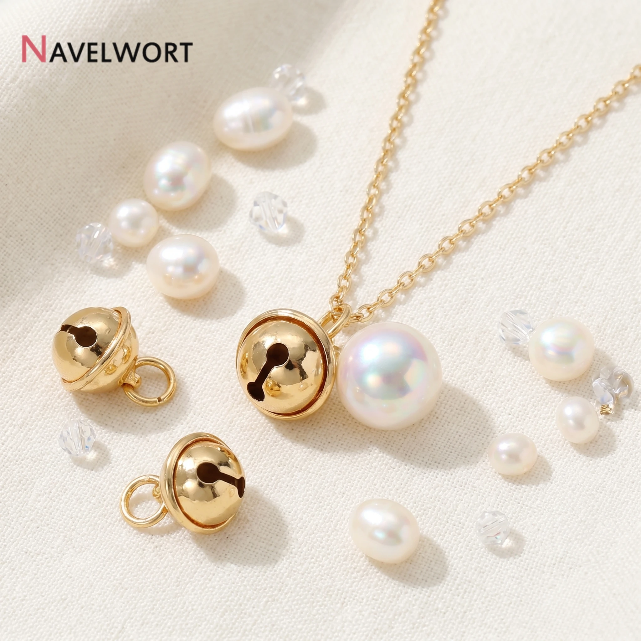 14K Gold Plated Brass Metal Small Jingle Bells Charms Pendants,For DIY Bracelet Necklace Making Accessories,Jewelry Materials