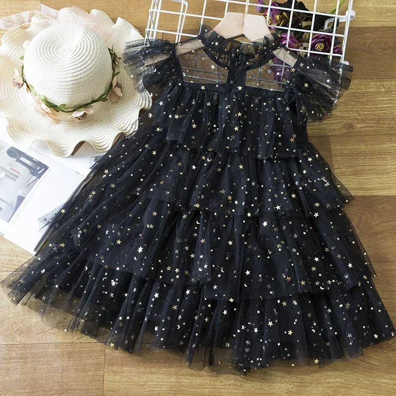 Cute Girls Sequined Princess Dress Kids Pink Tulle Clothes Children Birthday Party Vestido Christmas Elegant Tutu Costume 3-8Yrs