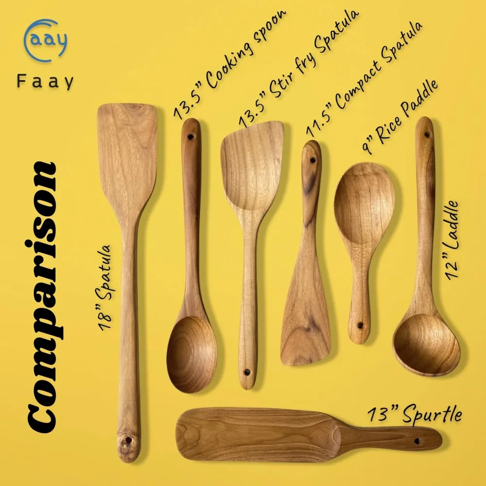 9-Zoll-Reispaddel, Servierlöffel, vielseitiger Kochlöffel – handgefertigt aus hochfeuchtem, goldenem Teakholz |   langlebig, gesund