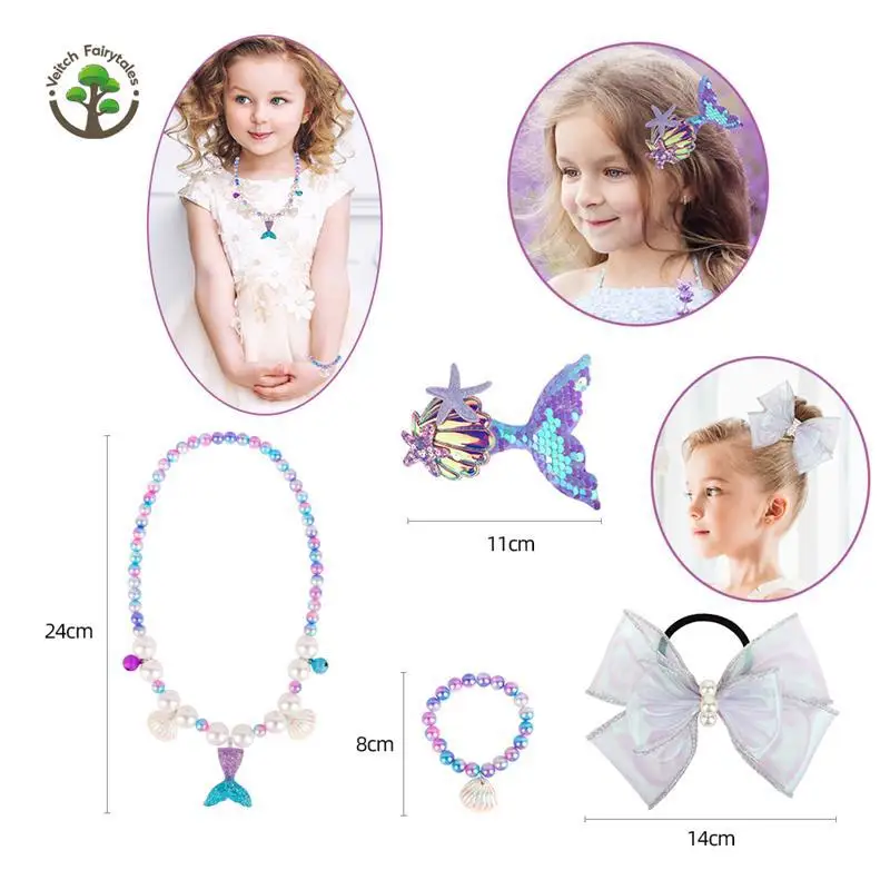 مجموعة ألعاب مكياج الأميرة حورية البحر أزياء الفتيات لحفلات أعياد الميلاد ولباس ظلال العيون وقلادة أحمر الخدود وحقيبة يد لعب لعبة المنزل هدية #4