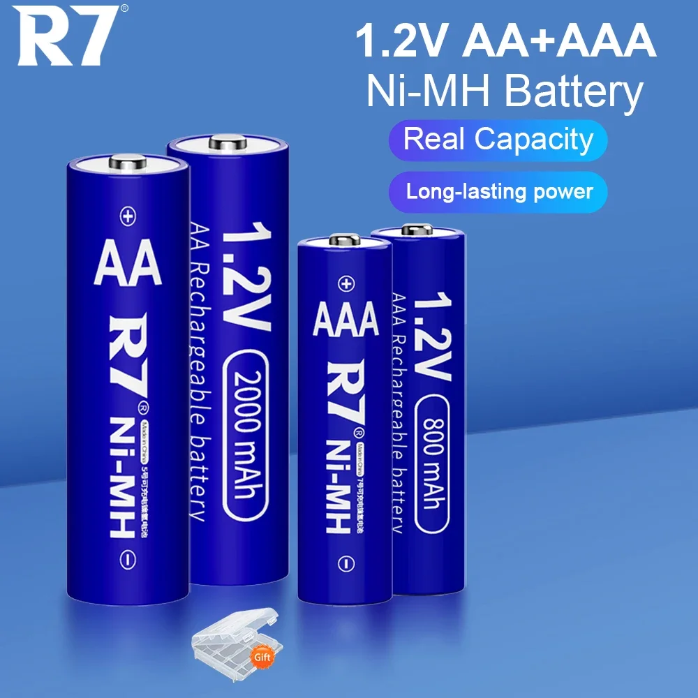 R7 1.2V AA Rechargeable Batteries 2000mAh+1.2V 800mAh AAA Battery Ni-MH AA+AAA Rechargeable Battery for Camera Toy Clock Radio