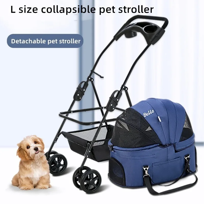 One-Hand Foldable Waterproof Pet Carrier Stroller for 2 Cats & Dogs 30 Lbs Outdoor Travel