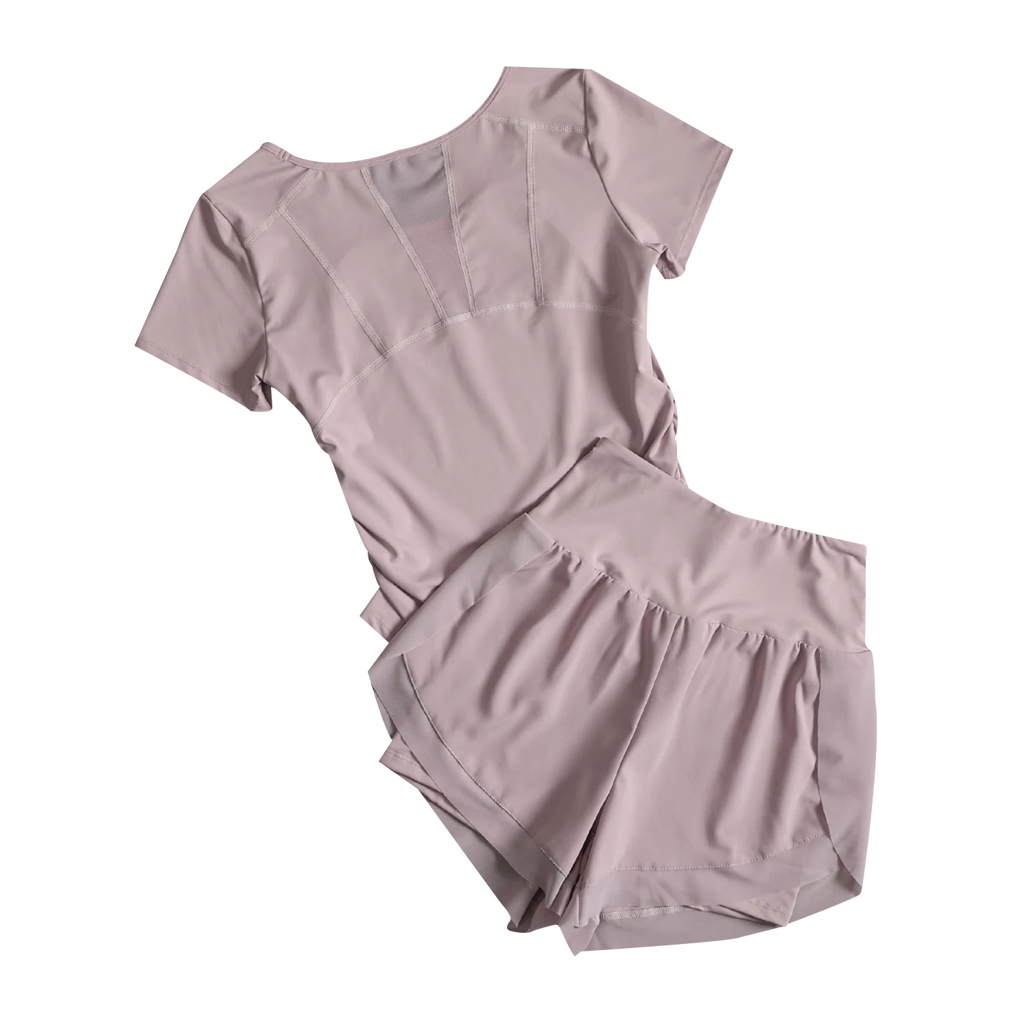 夏用女性用スポーツスーツメッシュ通気性ヨガトレーニング半袖高価値屋外ランニングスピードドライフィットネススーツ