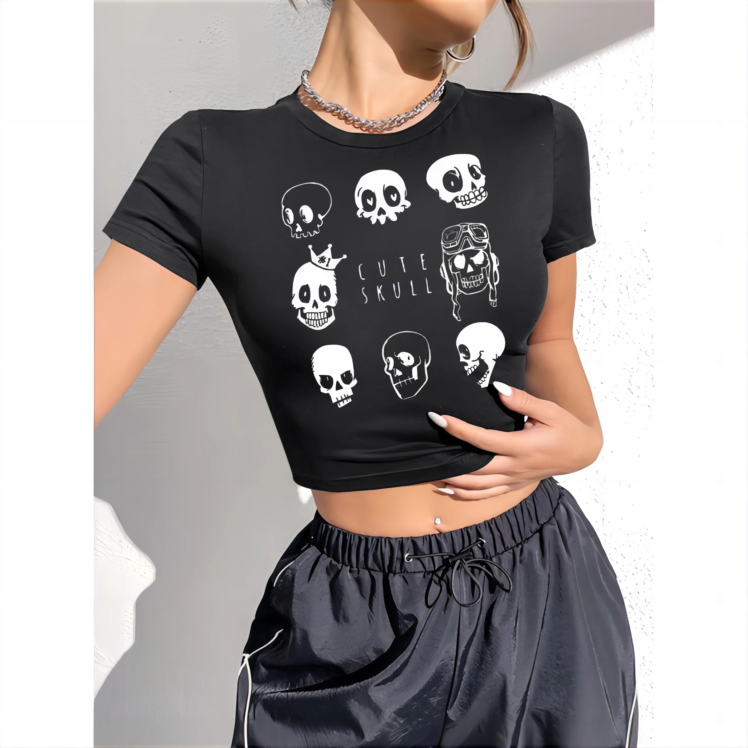 Gothic funny skull short T-shirt